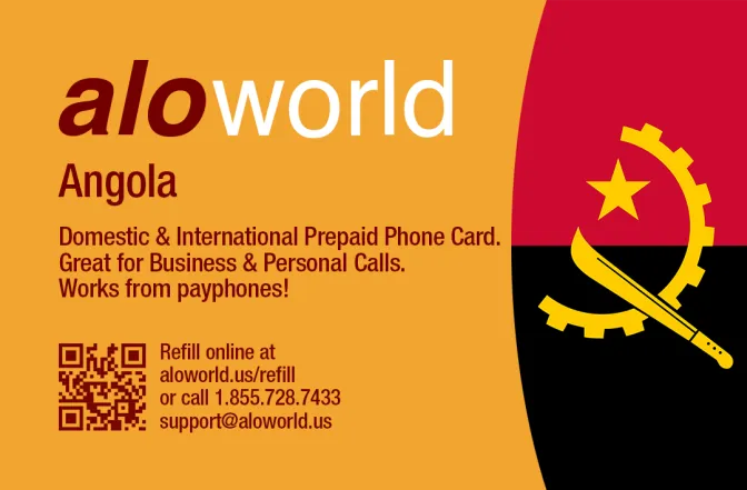 Aloworld angola Calling Card. Call angola from USA & Canada