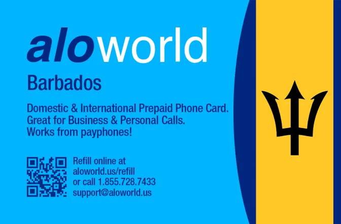 Aloworld barbados Calling Card. Call barbados from USA & Canada