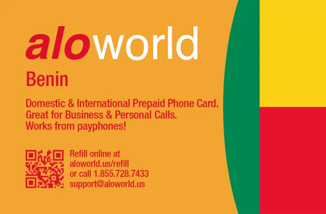 Aloworld benin Calling Card. Call benin from USA & Canada