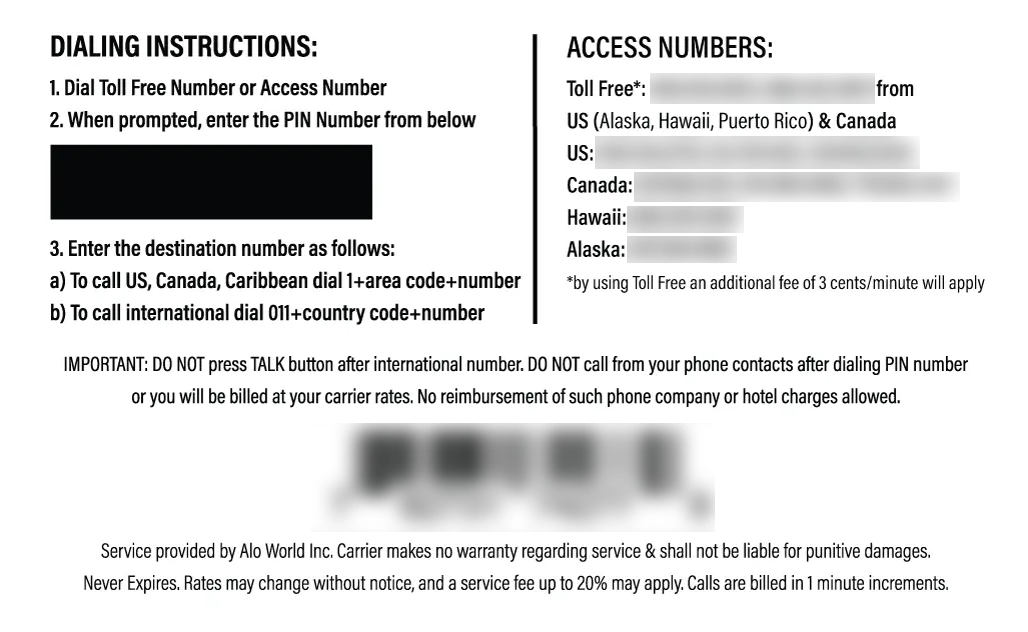 Nalotel Libya Calling Card Instructions