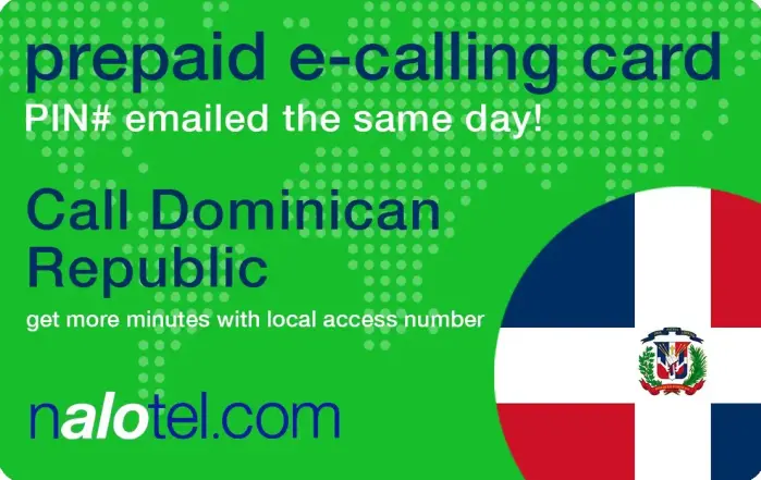 Nalotel Dominican rep Calling Card for Payphone, Cellphone and Landline.